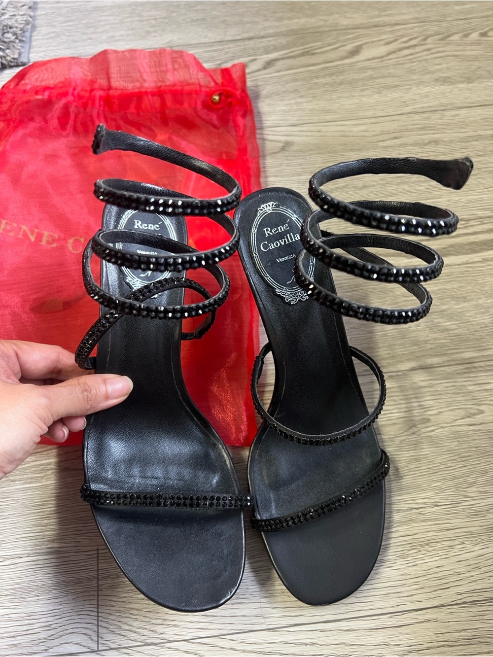 Black Ankle Wrap Heeled Sandals